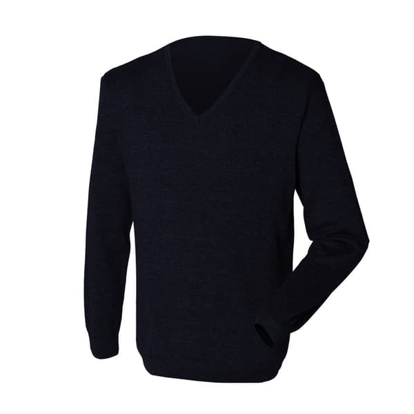 Henbury Herre 12 Gauge finstrikket V-hals trøje / sweatshirt