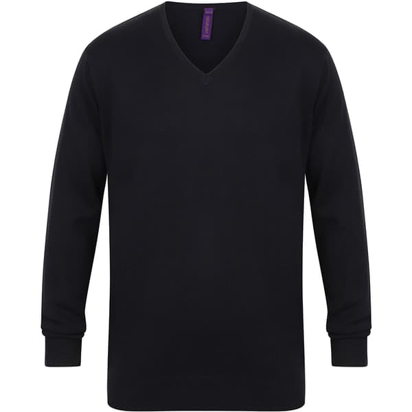 Henbury Herre 12 Gauge finstrikket V-hals trøje / sweatshirt