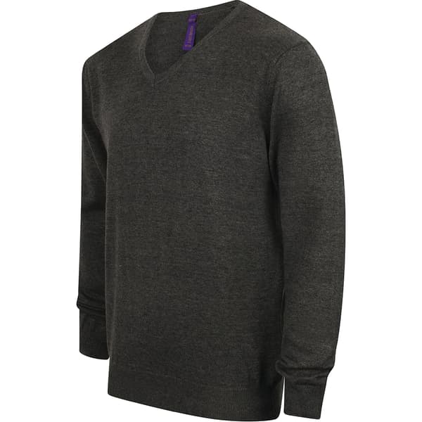 Henbury Herre 12 Gauge finstrikket V-hals trøje / sweatshirt