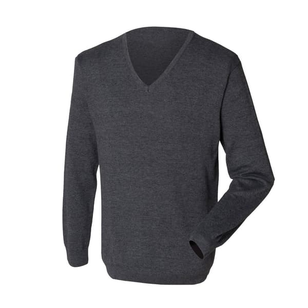 Henbury Herre 12 Gauge finstrikket V-hals trøje / sweatshirt