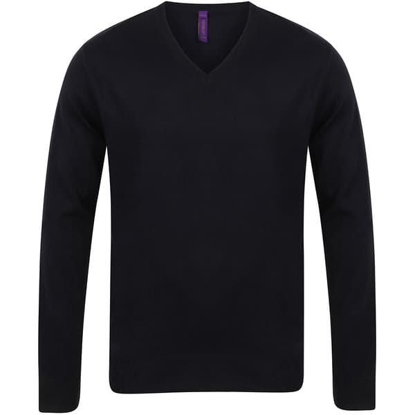 Henbury Herre 12 Gauge finstrikket V-hals trøje / sweatshirt