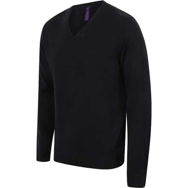 Henbury Herre 12 Gauge finstrikket V-hals trøje / sweatshirt
