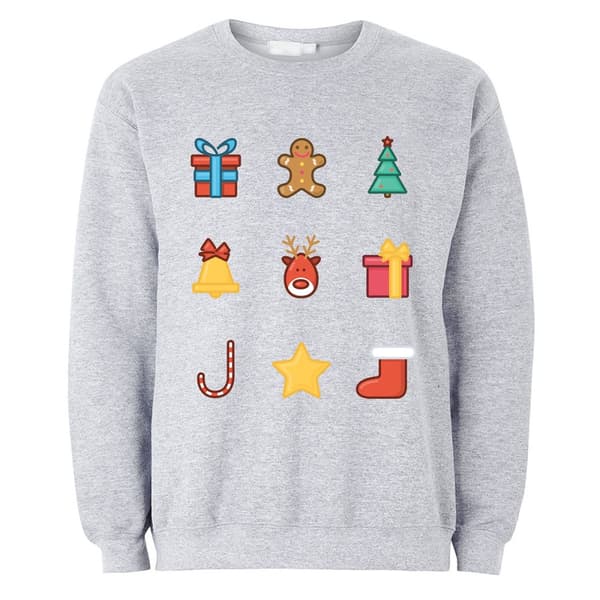 The T-Shirt Factory Mens Christmas Emoji Icons Jumper Grey S