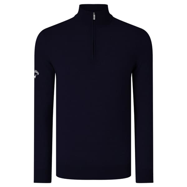 Callaway Mens Ribbed Zip Merino Sweater Peacoat Navy S