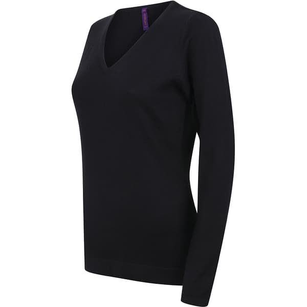 Henbury Womens/Ladies 12 Gauge Fine Knit V-Neck Jumper / Sweatshirt