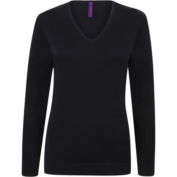 Henbury Womens/Ladies 12 Gauge Fine Knit V-Neck Jumper / Sweatshirt