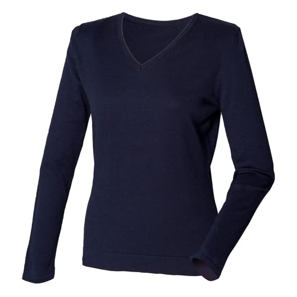 Henbury Womens/Ladies 12 Gauge Fine Knit V-Neck Jumper / Sweatshirt