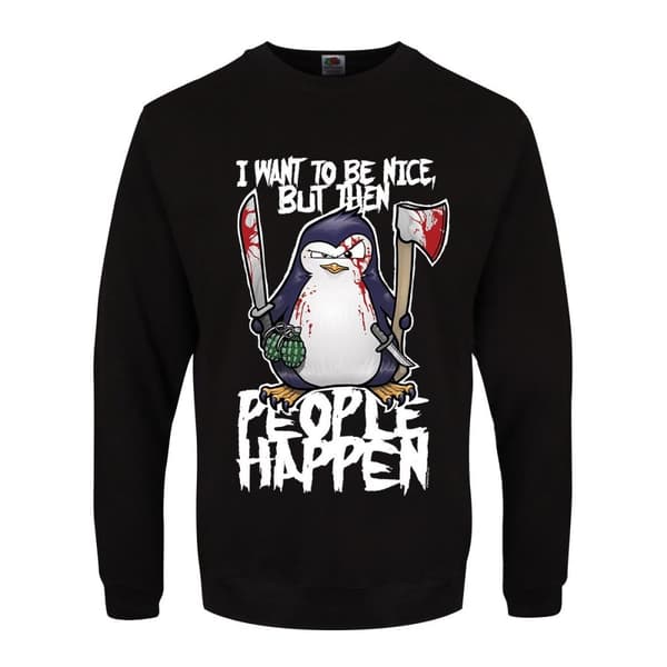 Psycho Penguin Mens I Want To Be Nice Sweater