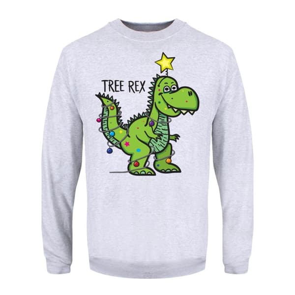 Grindstore Mens Tree Rex Christmas Jumper Grey S