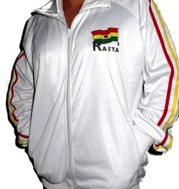 Rasta sweater lynlås - hvid med Rasta print