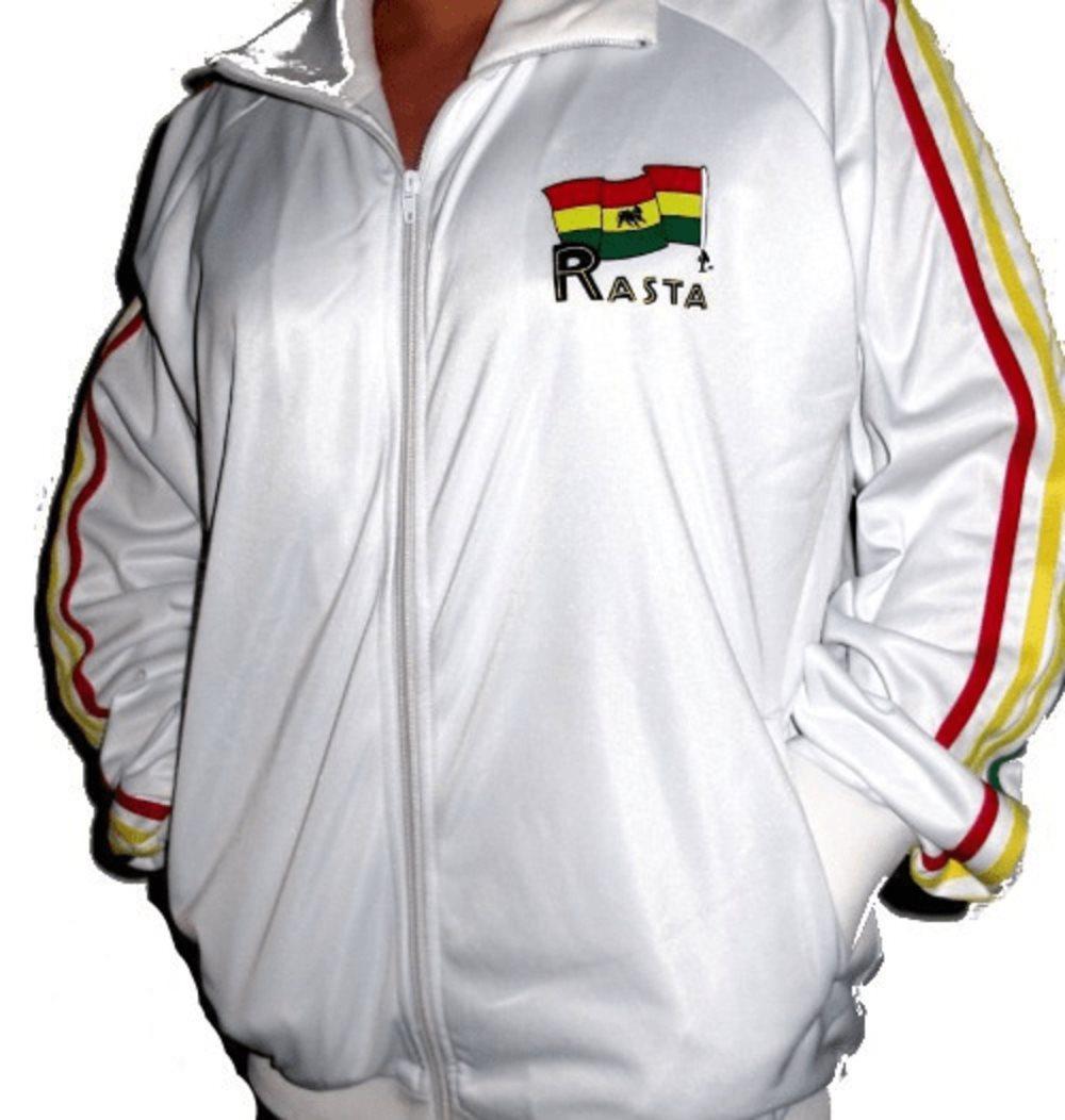 Rasta sweater lynlås - hvid med Rasta print