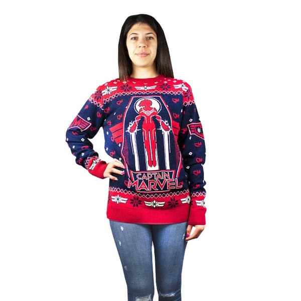 Captain Marvel Dame/Damer Premium strikket julepullover
