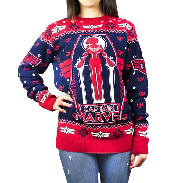 Captain Marvel Dame/Damer Premium strikket julepullover