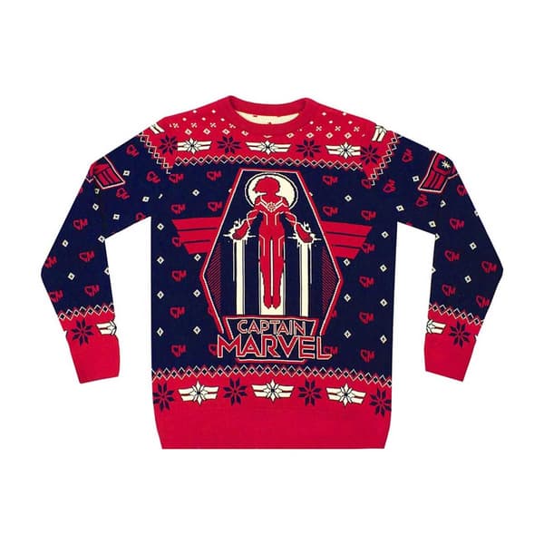 Captain Marvel Dame/Damer Premium strikket julepullover