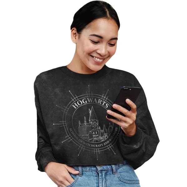 Harry Potter Womens/Ladies Hogwarts Constellation Acid Wash Crop Sweatshirt