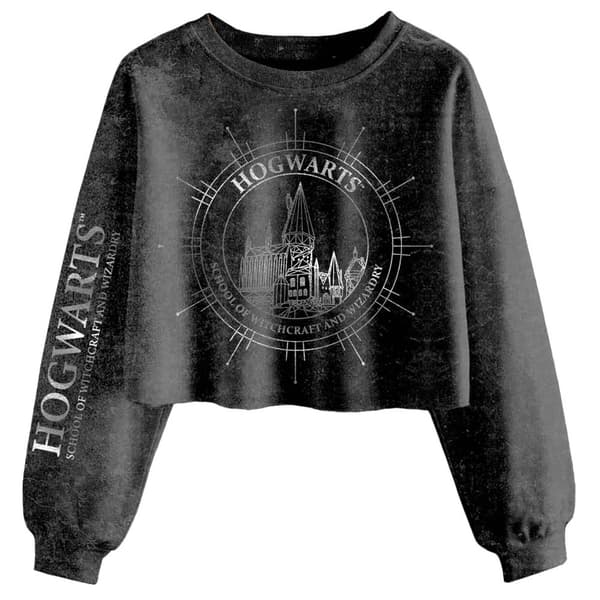 Harry Potter Womens/Ladies Hogwarts Constellation Acid Wash Crop Sweatshirt Black L