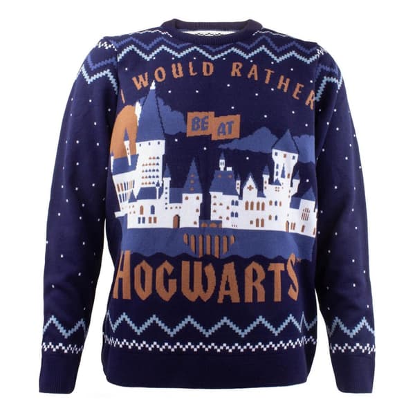 Harry Potter Unisex voksen trøje til voksne, der hellere vil være på Hogwarts Navy/White M