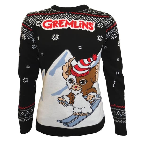 Gremlins Unisex Adult Skiing Gizmo Knitted Christmas Jumper Black/White S