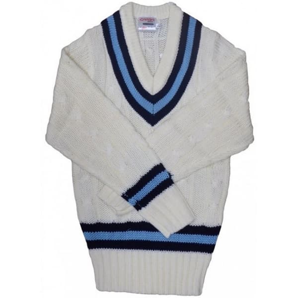 Carta Sport Boys Cricket Jumper White/Navy/Sky Blue S-M