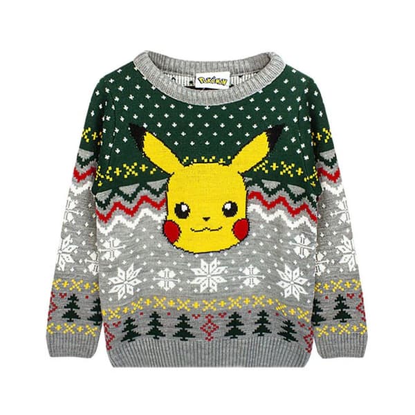 Pokemon Pikachu-julejaktrøje til børn/unge Grey/Green/Yellow 9-10 Years