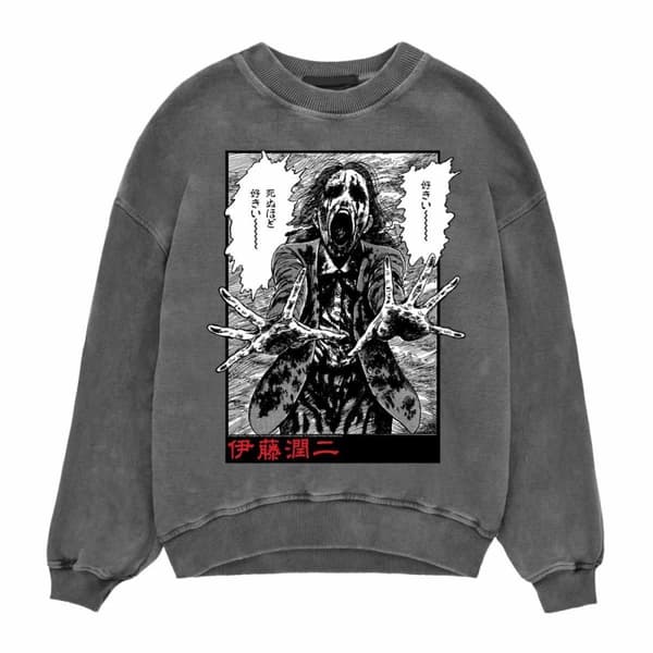 Junji-Ito Unisex Adult Ghoul Acid Wash Sweatshirt Black L