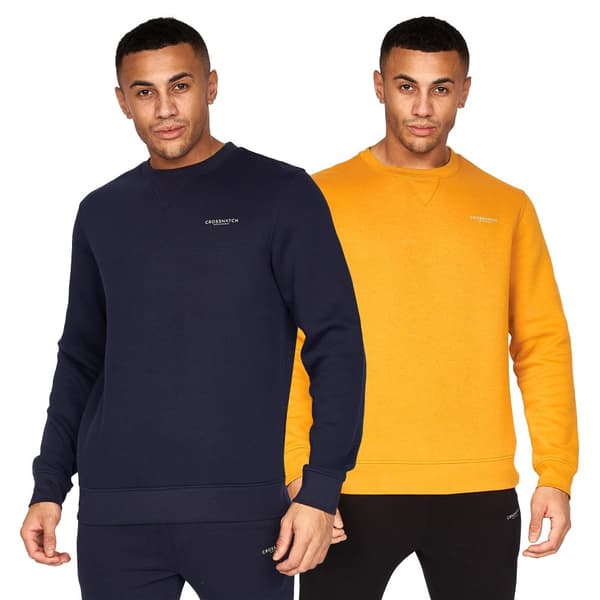 Crosshatch Mens Traymax Crew Neck Sweatshirt (Pack of 2) Navy/Mustard M