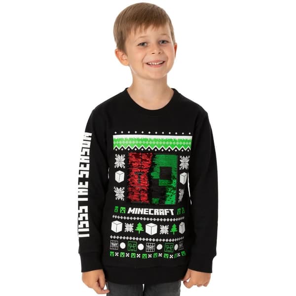 Minecraft Barn/Kids Creeper Sequins Christmas Jumper