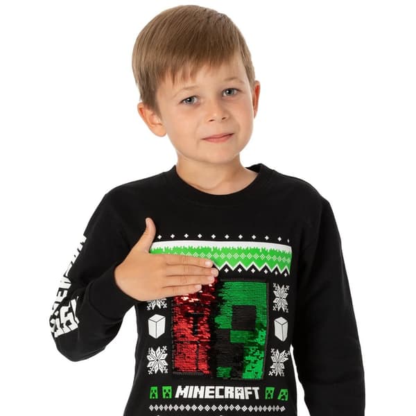 Minecraft Barn/Kids Creeper Sequins Christmas Jumper