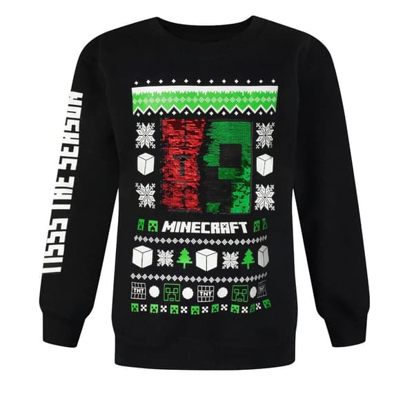 Minecraft Barn/Kids Creeper Sequins Christmas Jumper