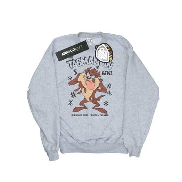 Looney Tunes Mens Tasmanian Devil Vintage Sweatshirt i bomull Sports Grey S