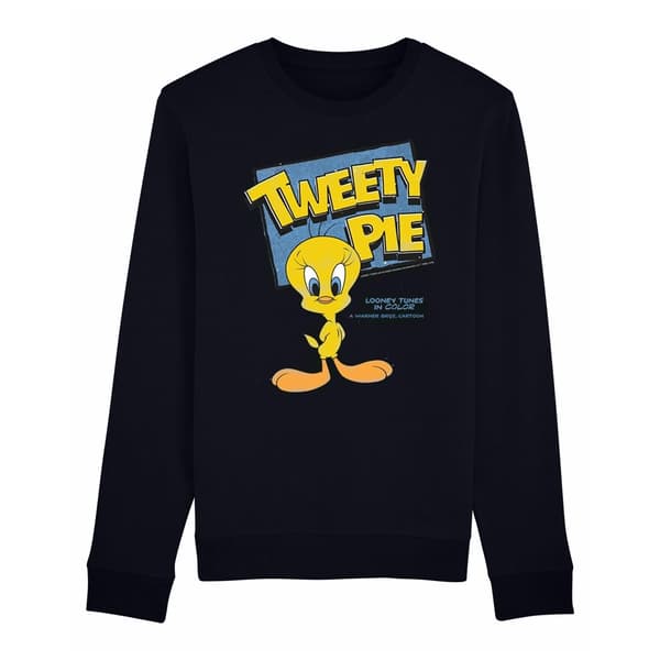 Looney Tunes Mens Classic Tweety Cotton Sweatshirt Navy Blue S