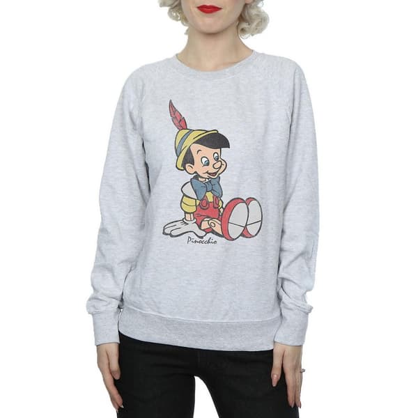 Pinocchio Dam/Tjej Klassisk Sweatshirt i Heather Heather Grey XS