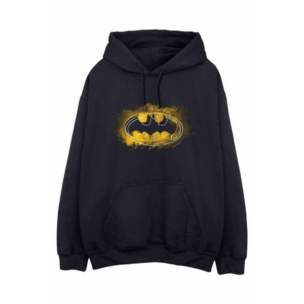 Batman Mens Spray Logo Hoodie Black/Yellow XL