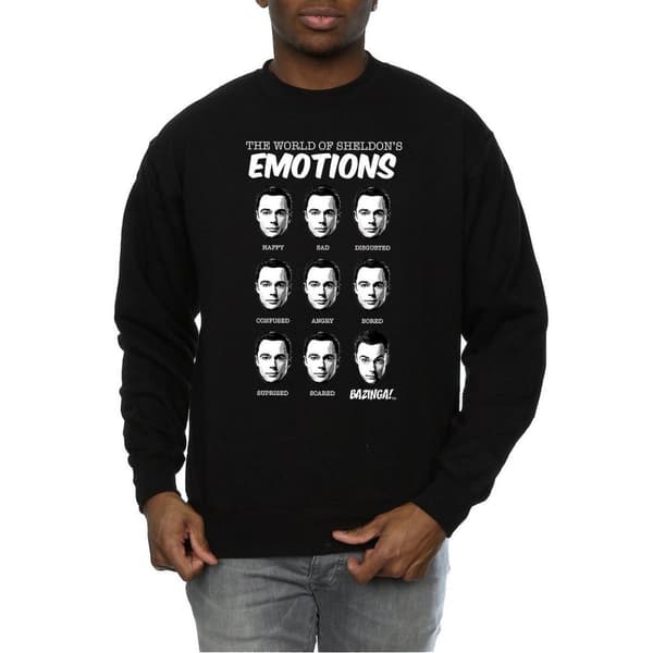 The Big Bang Theory Mens Sheldon Emotions Cotton Sweatshirt Black S
