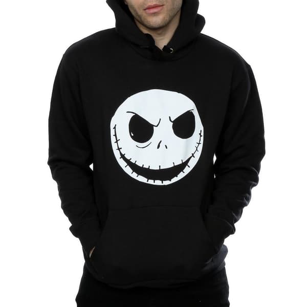 Nightmare Before Christmas Mens Jack Skellington Face Cotton Hoodie Black L