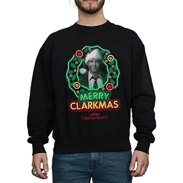 National Lampoon´s Christmas Vacation Mens Greyscale Clarkmas Christmas Sweatshirt