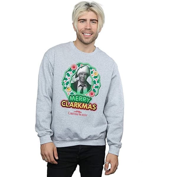 National Lampoon´s Christmas Vacation Mens Greyscale Clarkmas Christmas Sweatshirt