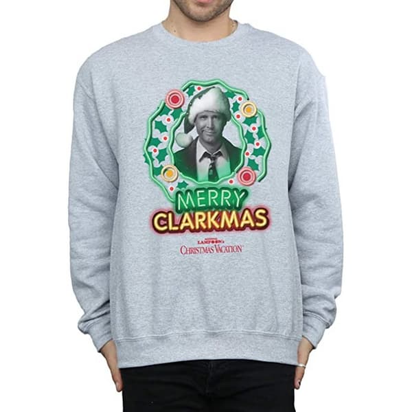 National Lampoon´s Christmas Vacation Mens Greyscale Clarkmas Christmas Sweatshirt