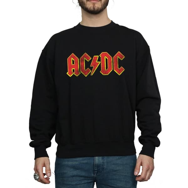 AC/DC Mens Distressed Logo Cotton Sweatshirt