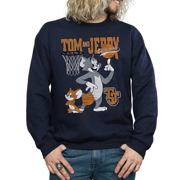 Tom and Jerry Mens Spinning Basketball Cotton Sweatshirt