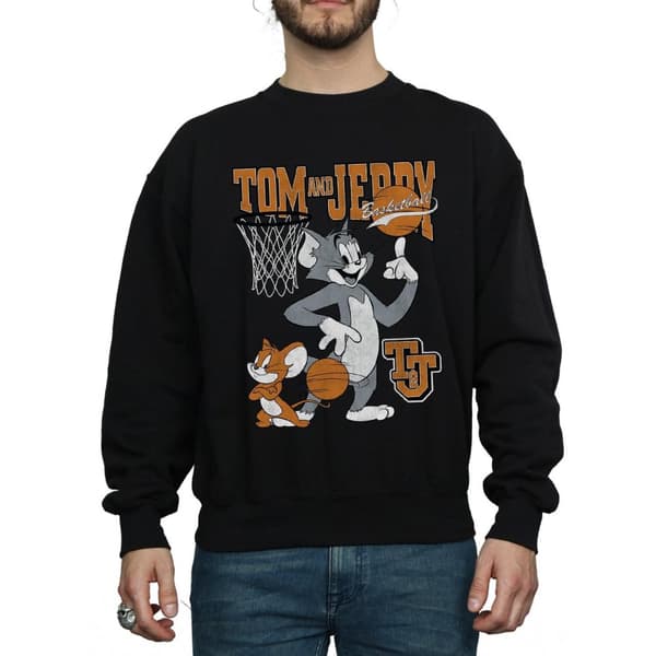 Tom and Jerry Mens Spinning Basketball Cotton Sweatshirt