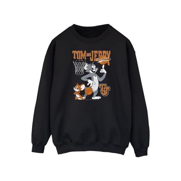 Tom and Jerry Mens Spinning Basketball Cotton Sweatshirt
