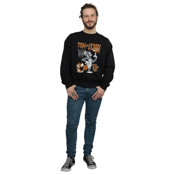 Tom and Jerry Mens Spinning Basketball Cotton Sweatshirt