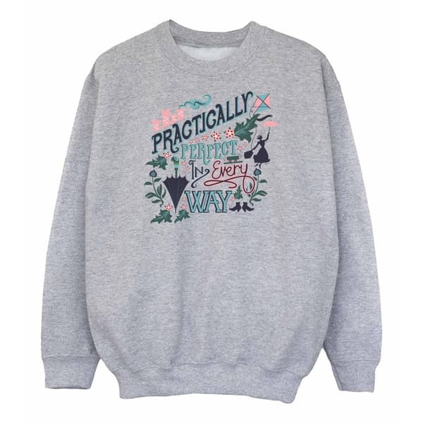 Mary Poppins Girls Practically Perfect In Every Way Sweatshirt Sports Grey 7-8 Years