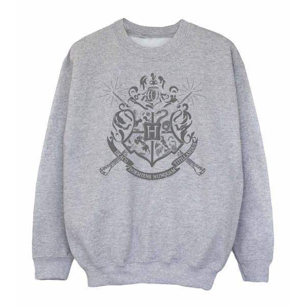 Harry Potter Girls Hogwarts Crest Wands Sweatshirt Sports Grey 9-11 Years