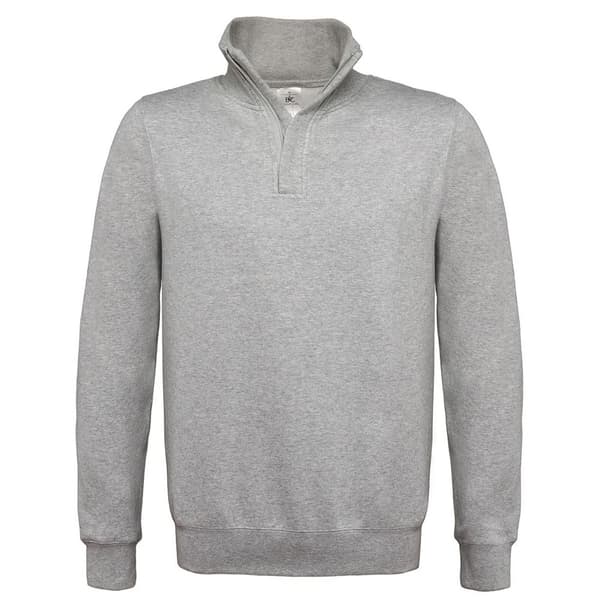 B&C ID.004 Sweatshirt med kvarts dragkedja i bomull för herrar Heather Grey XXL