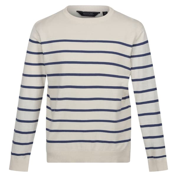 Regatta Mens Cautley Striped Knitted Jumper White Stone/Dark Denim M