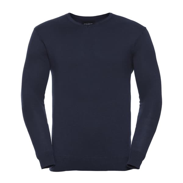Russell Collection Mens Knitted V Neck Sweatshirt French Navy XXL