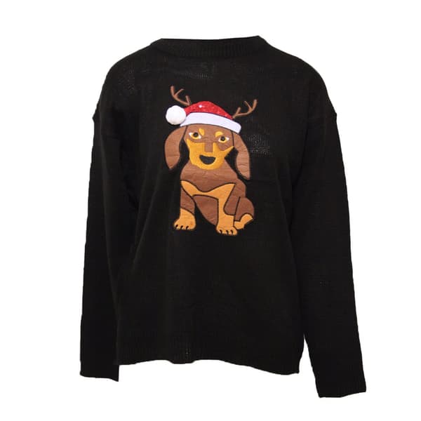 Brave Soul Womens Have A Merry Christmas Dog Jumper Black XS