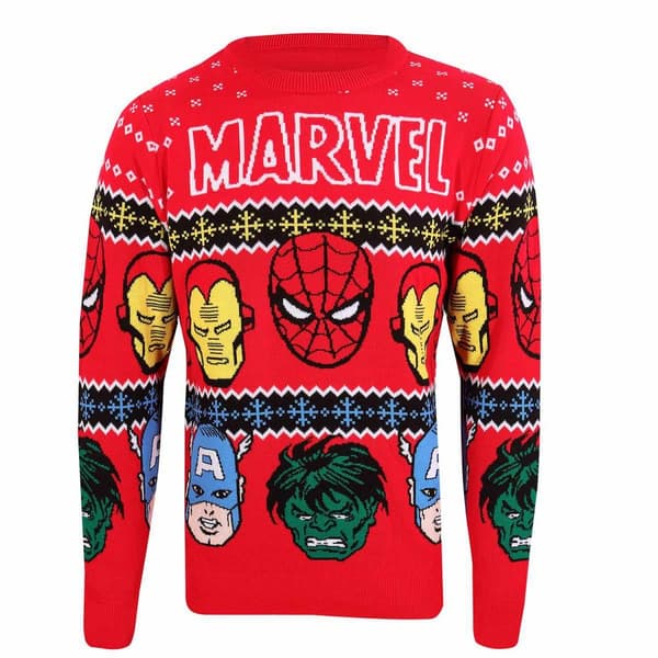 Marvel Unisex Adult Faces Knitted Sweatshirt Multicoloured XXL